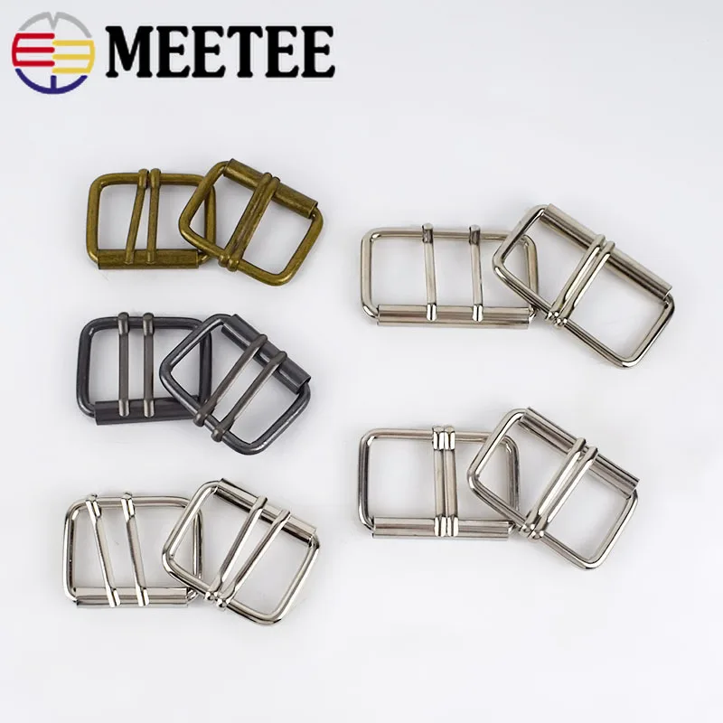 Meetee 4/10p 40/50/60mm Metal Double Pin Belt Roller Buckle Coat Web Strap Adjustable Harness DIY Bags Leathercraft Accessory