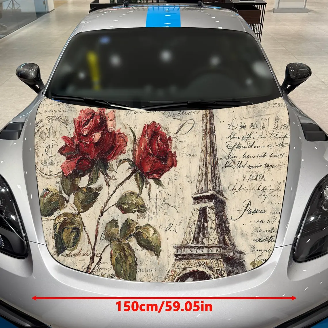 Unique Vintage Eiffel Tower Rose Car Cover Sticker, Auto Hood Decal, Car Exterior Scratch Resistant Decal, Trendy Gift for Car L