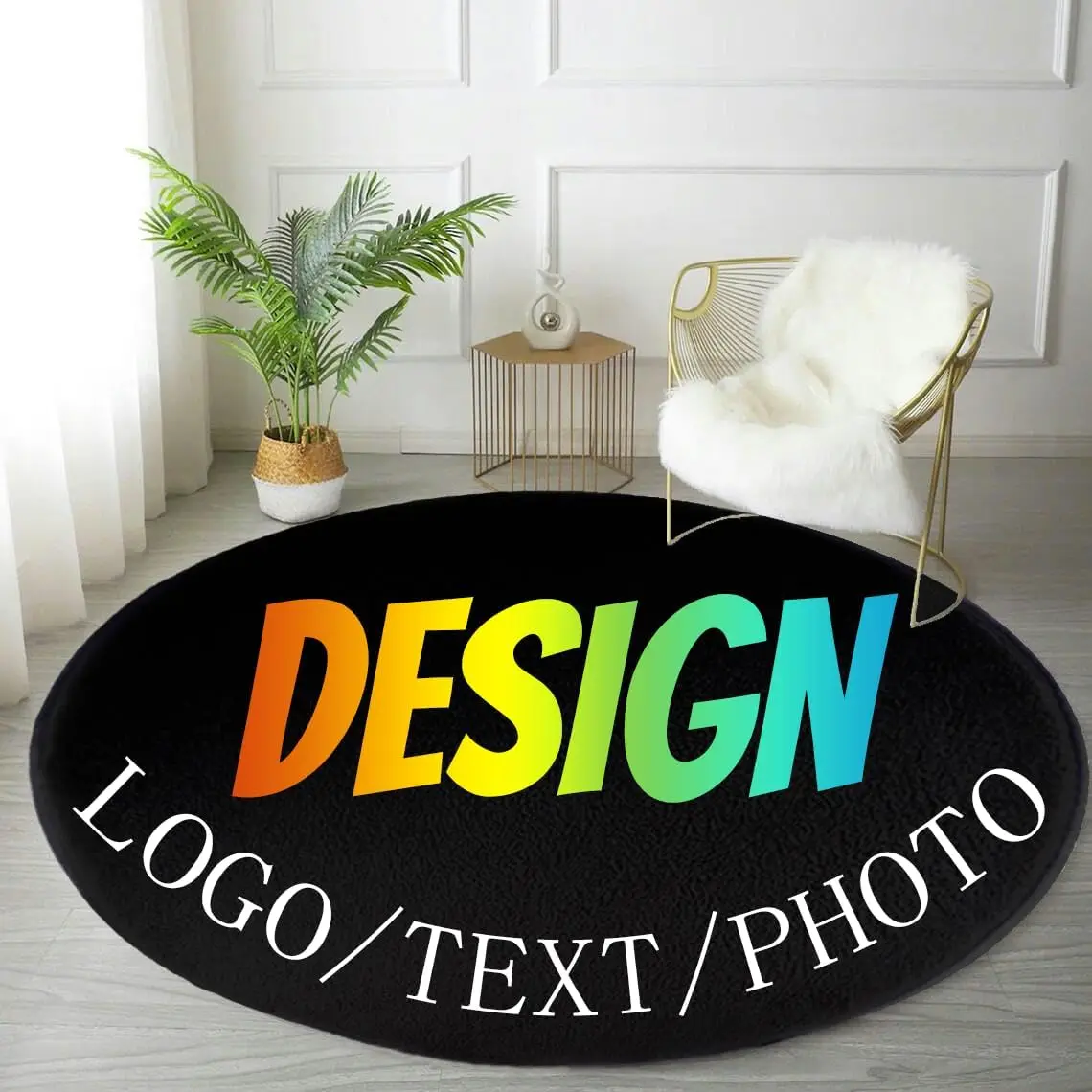 Custom Round Rug Personalized Area Carpet with Logo Image Text Photo, Non-Slip Indoor Mat for Bedroom, Living Room, Kids Room