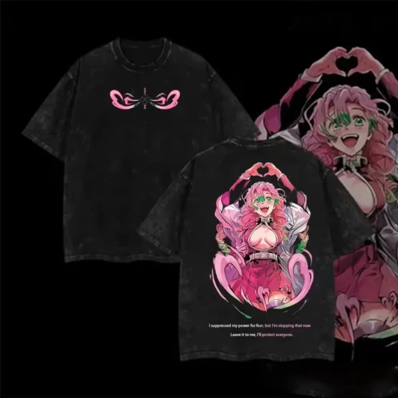 

Футболка с графическим принтом в стиле аниме «Убийца демонов», мужская одежда Y2k, летние винтажные потертые женские футболки большого размера с короткими рукавами, хлопковые топы