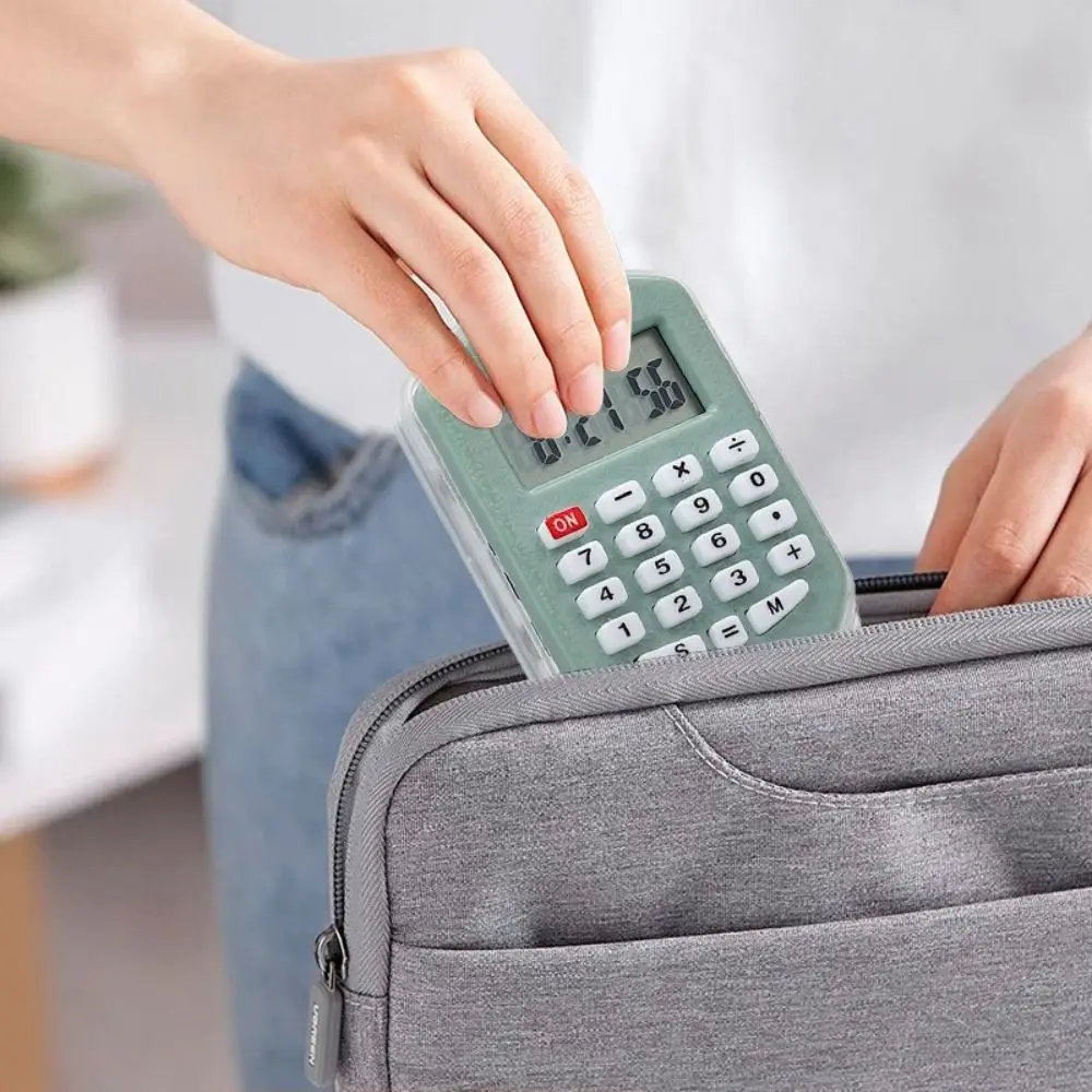 

Portable Mini Calculator Time Display 8 Digits Display Electronic Calculator Lightweight Silent Button Keychain Calculator