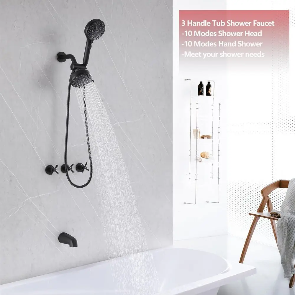Matte Black Tub Shower Faucet Set with Spout, Trim Kit, and Valve for Bath