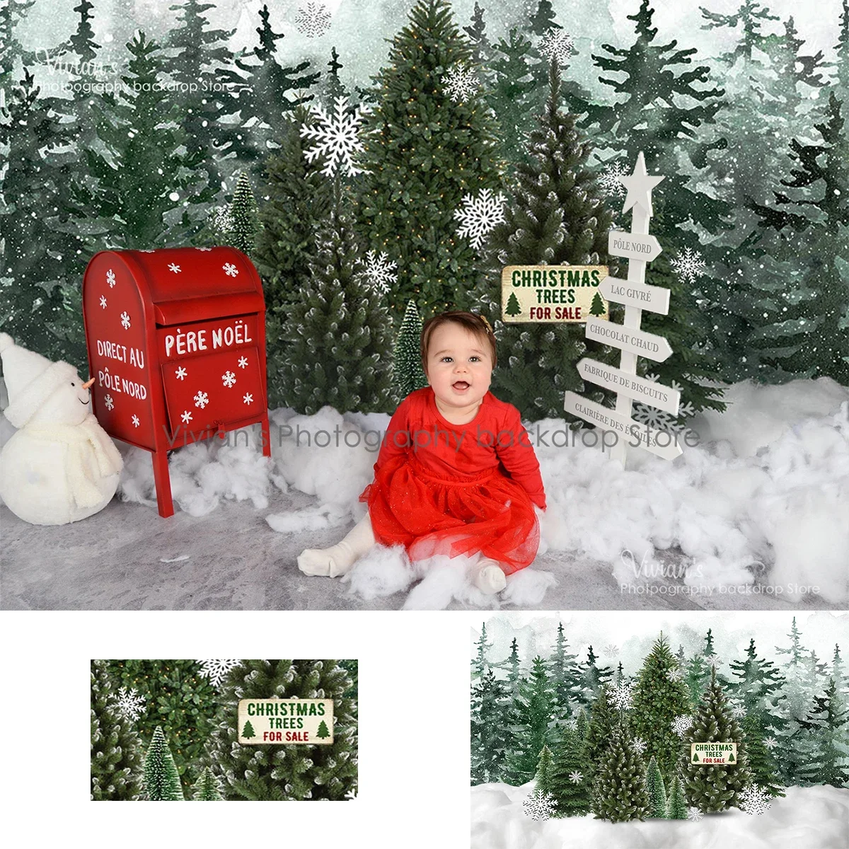 Arrière-Plan de Photographie de Forêt d'Hiver, Flocon de Neige, Portrait d'Enfant, Arbres en Bois, Décor de Noël, Accessoires de Studio Photo pour Enfant et Bébé