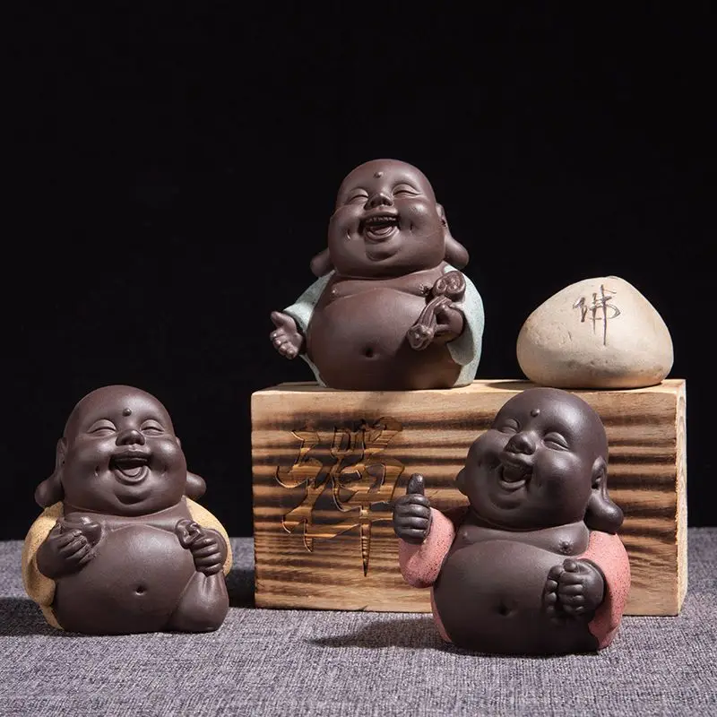 Colored Sand Tao Maitreya Buddha Tea Pet  Adorable Tea Tray Decorations Tea Ceremony Accessories Creative Playing