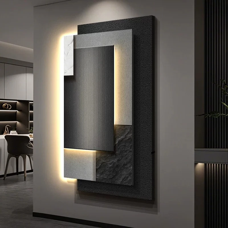 High-level entrance decorative painting three-dimensional sandstone corridor hanging painting abstract black