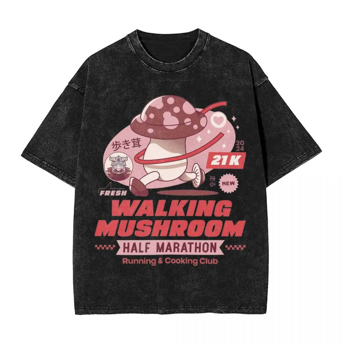 Walking Mushroom Marathon Delicious In Dungeon Washed T Shirt Streetwear Hip Hop T-Shirt Anime Tees for Men Women Oversize