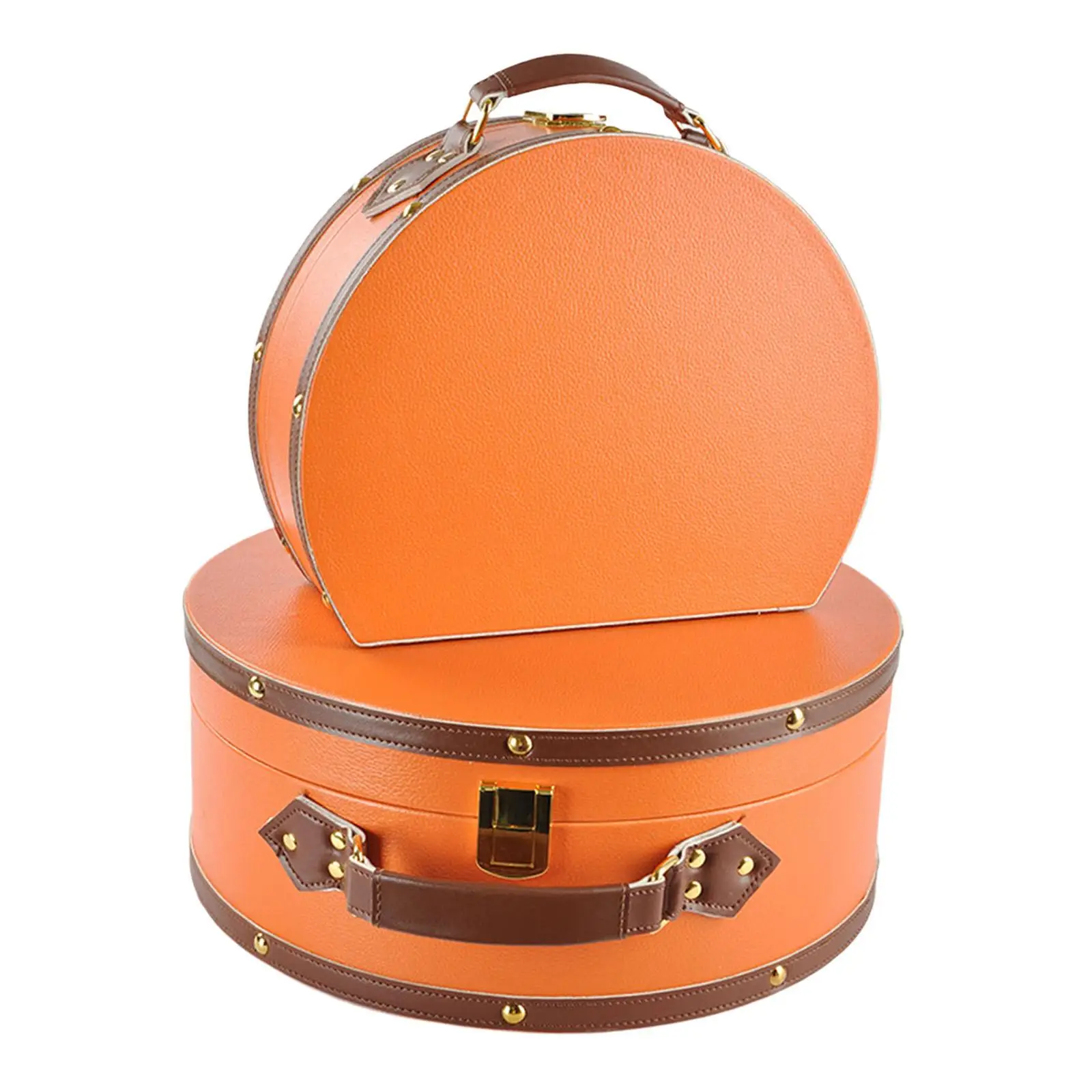 2x صندوق تخزين قابل للقفل صندوق قبعة مستدير ديكور المنزل تخزين حقيبة خمر #2