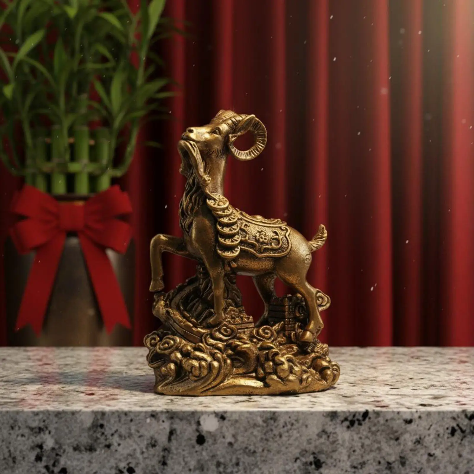 Feng Shui Brass Sheep Sculpture for Prosperity Balance Peace Artistic Home Decor Gift