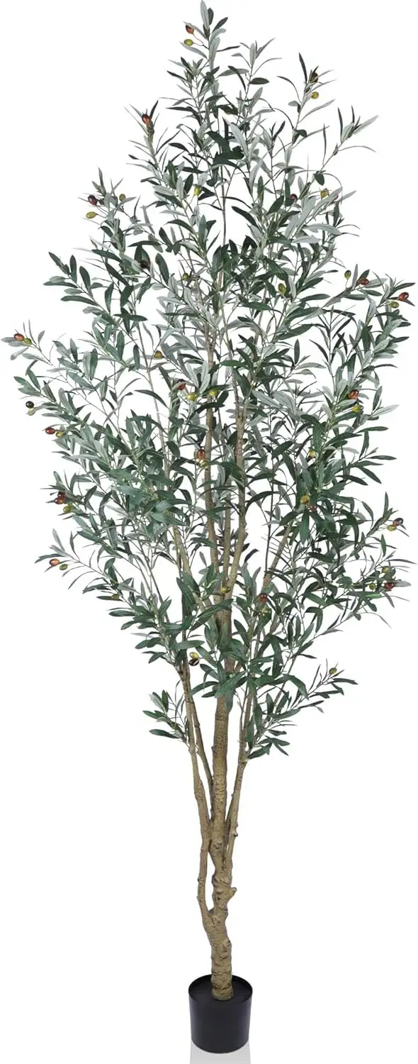 

9FT Tall Faux Silk Plant Fake Potted Olive Tree with Branch Leaves and Lifelike Fruits for Home Office Store Decor Indoor