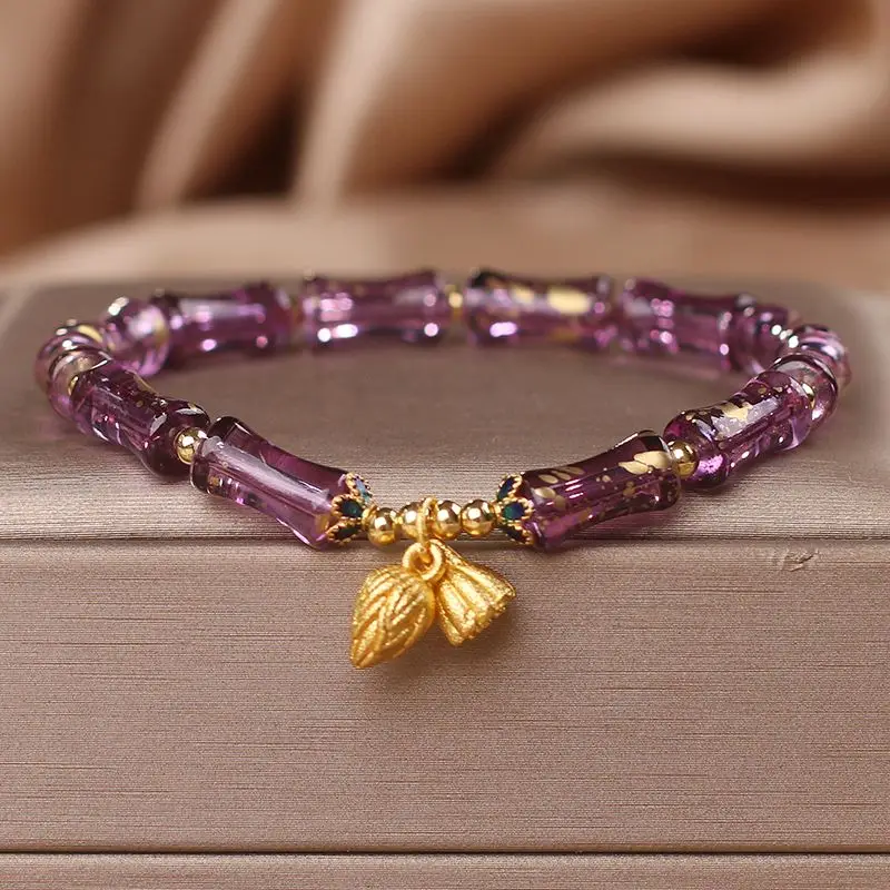 UMQ New Chinese Natural Amethyst Bamboo Custom Bracelet Light Luxury Minority Lotus Seedpod Pendant Bracelet Gift for Bestie