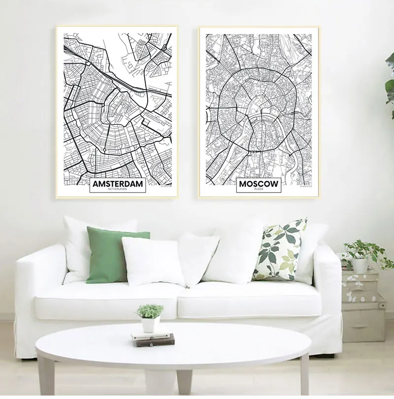 Póster de palabras en blanco y negro, mapa de la ciudad, París, Londres, Nueva York, lienzo impreso nórdico, cuadro de pared para decoración del hogar y la sala de estar