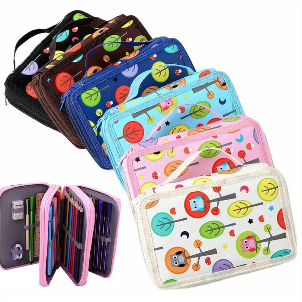 

32/52/72 Hole Sketch Pencil Case Cartoon Zipper Closure Pen Storage Bag Large Capacity Multiple Compartments