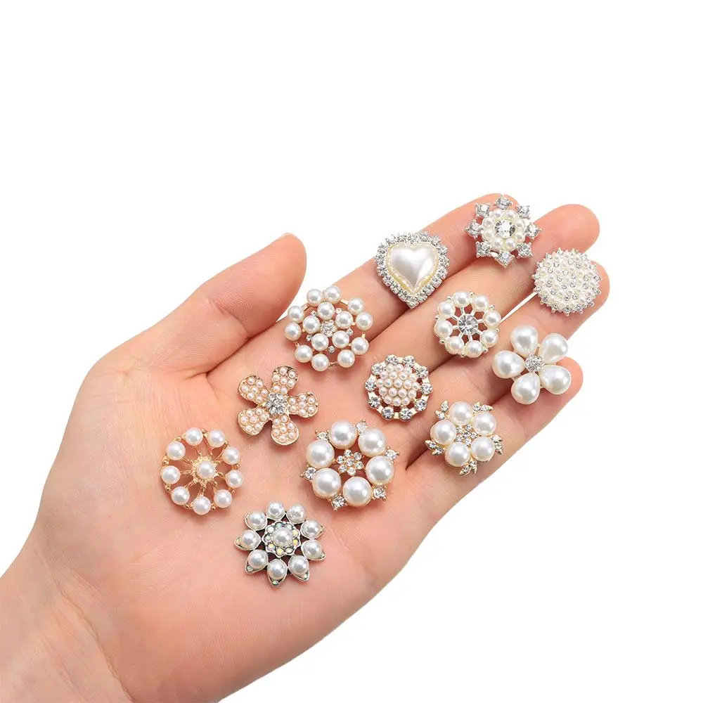 5PCS Pearl Flower Rhinestone Buttons Sparkling Crystal Hairpins Decoration Clothes Buttons DIY Crafts Apparel Sewing Accessories