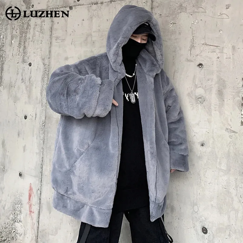 LUZHEN Hooded Lamb Wool Clothes Outerwear Korean Handsome Trendy High End Versatile Warm 2024 Shearling Jackets Coats LZ8115