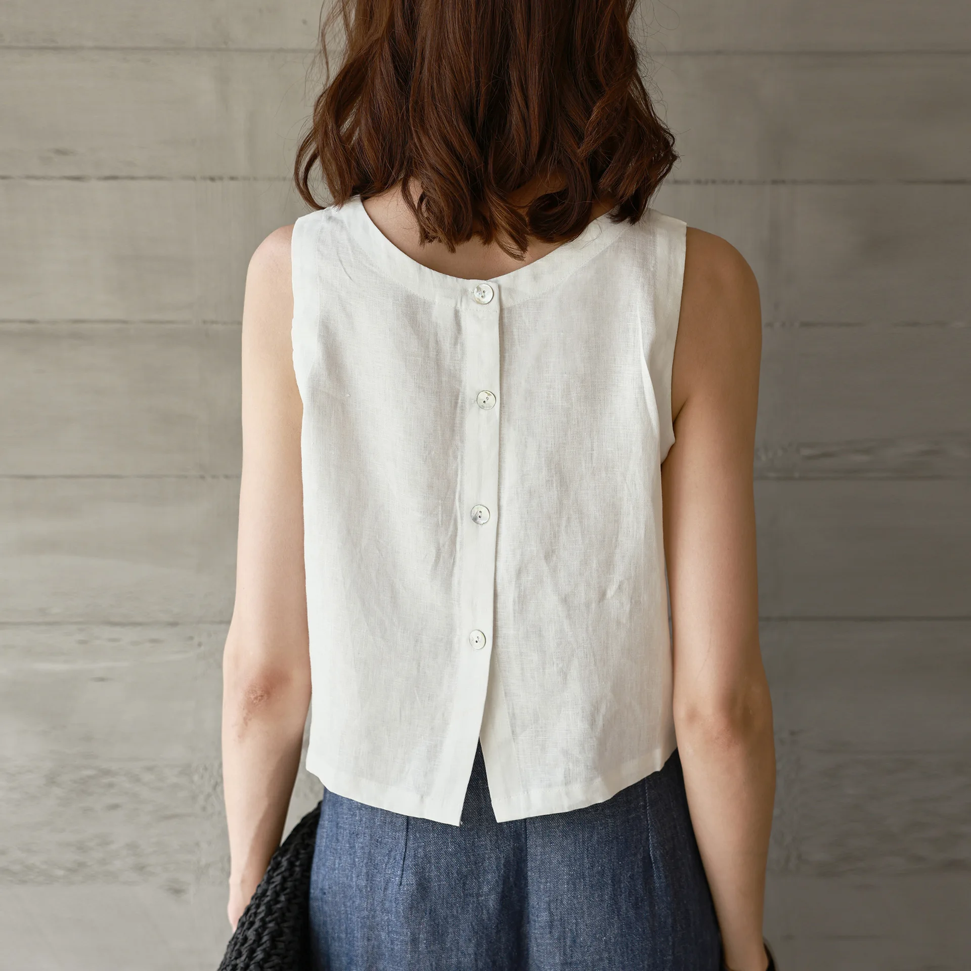 100% linnen chique voor- en achterkant twee slijtage dames linnen tanktop 2025 zomer nieuwe casual korte losse mouwloze crop tops