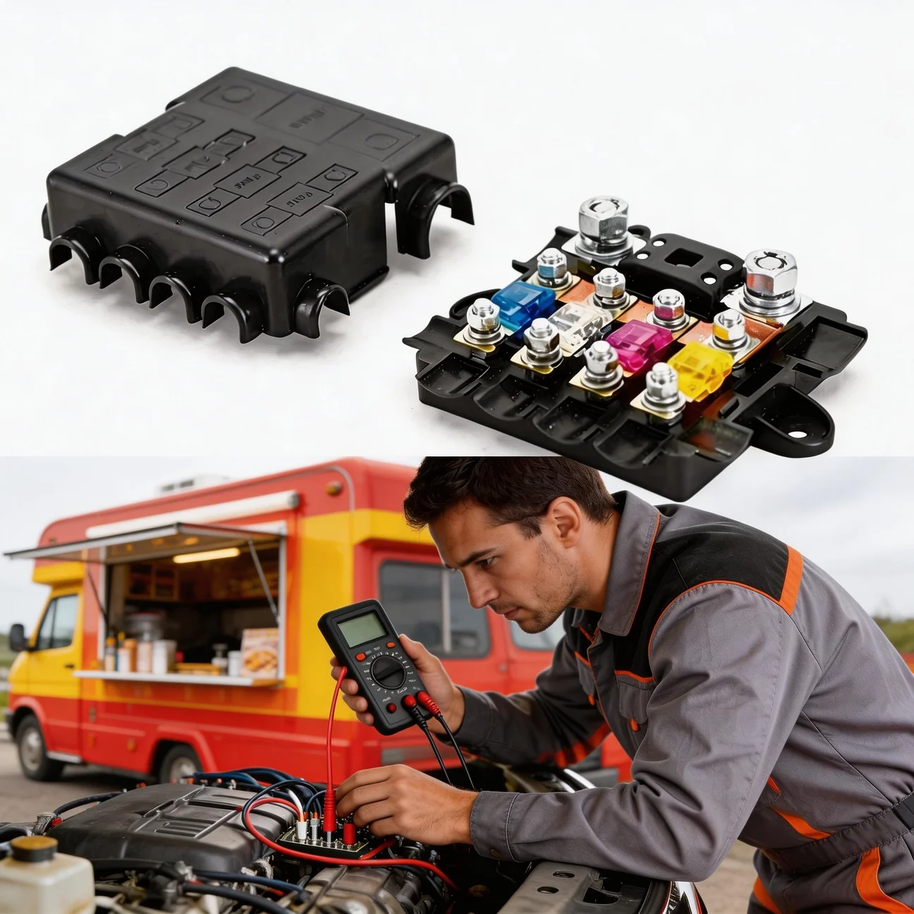 For Car Automotive 5-Way Auto Marine Auto Mega Midi Fuse Box 12V 24V Power Distribution Made Copper Plastic Marine Applications
