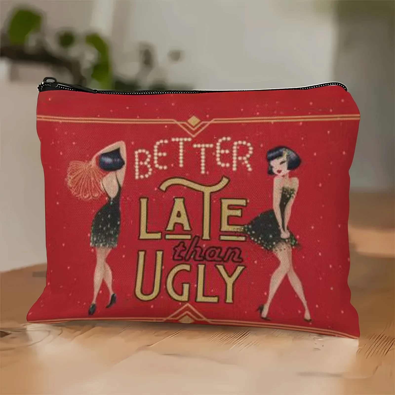 حقيبة مكياج أفضل أواخر من Ugly" - أحمر مع لمعان ذهبي، سحاب للإغلاق، هدية عيد مثالية لصديقتك والزوجة