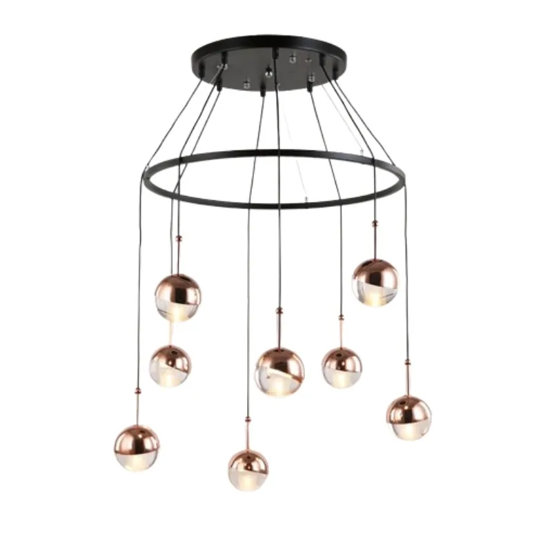 

Rose Gold Multi-head LED Chandelier Simple Nordic Kitchen Island Long Hanging Light For Stairs Dining Bedroom Coffee Restaurant