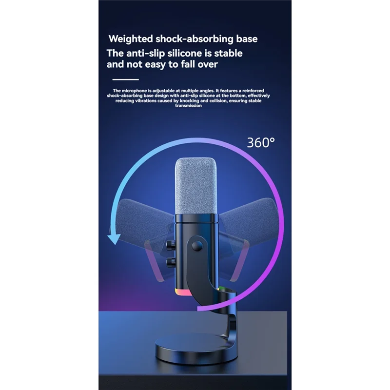 ميكروفون ديناميكي B48A RGB للألعاب USB/XLR مع تقليل الضوضاء وكتم الصوت ومقبس سماعة الرأس لألعاب البودكاست المتدفقة #4