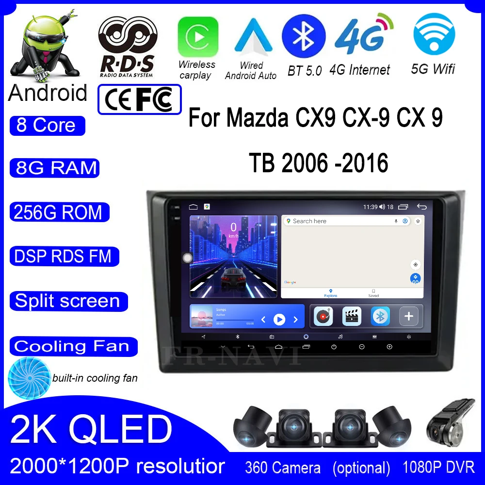 

Автомагнитола 9 дюймов для Mazda CX9 CX-9 CX 9 TB 2006 -2016 Android 14, автомобильное радио, стерео, мультимедийный видеоплеер, навигация GPS, автомобильное Авторадио BT