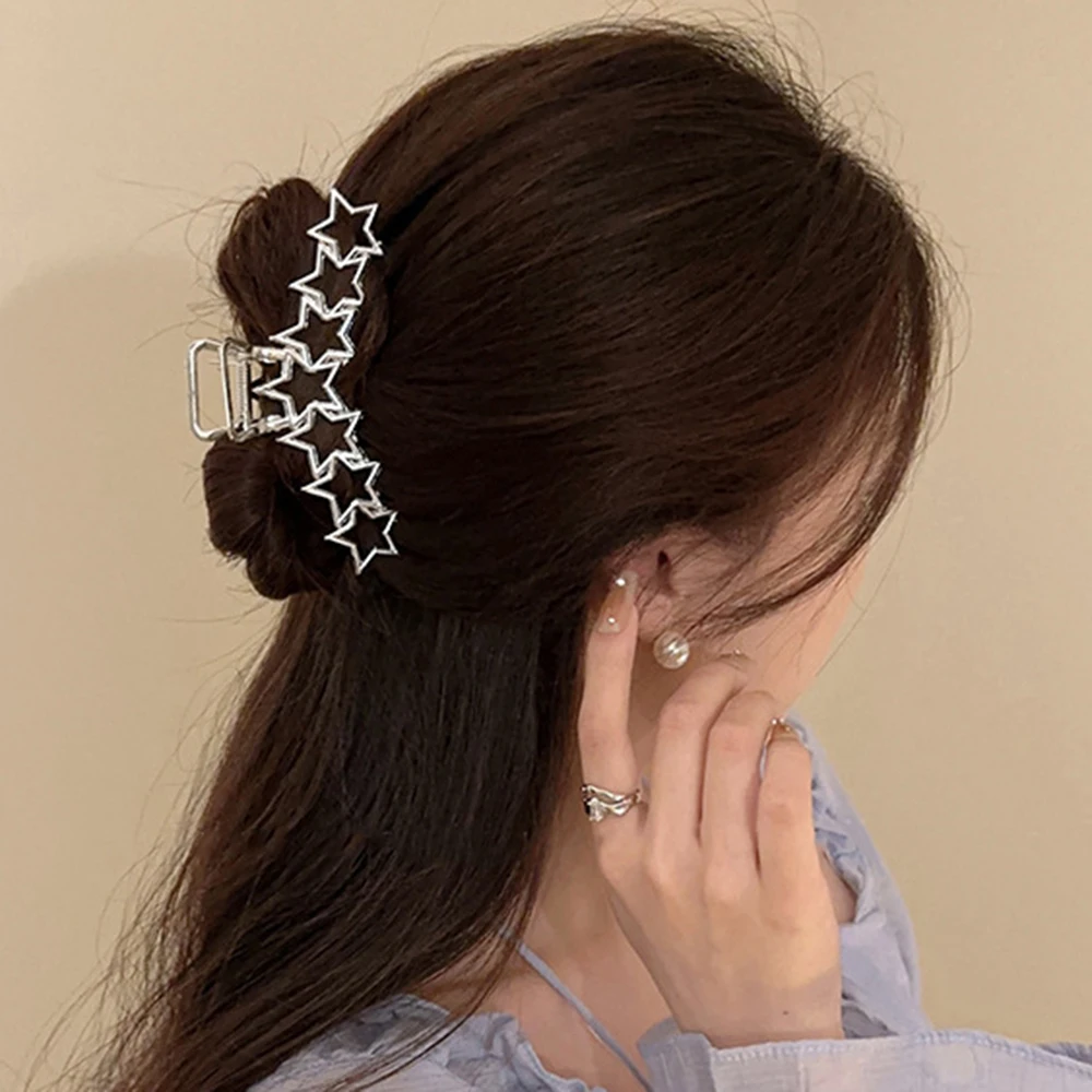 Silver Y2K Hair Claw Star Pentagram Hair Claws Sweet Cool Girls Party Punk Hair Clip Crab for Women Fashion Hair Accessories