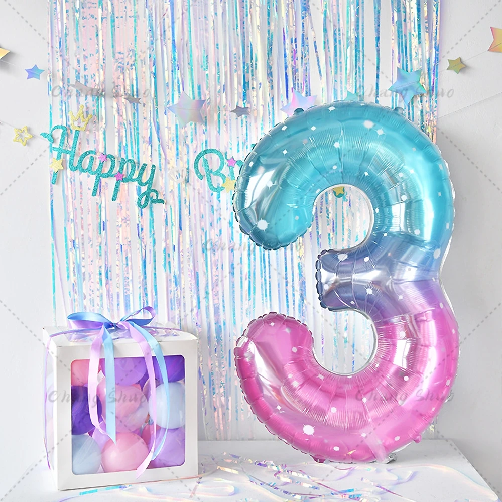 40inch Giant Rainbow Starry Sky Number 0-9 Foil Balloons Gradient Digital Globos Kid Girl Mermaid Theme Birthday Party Decor