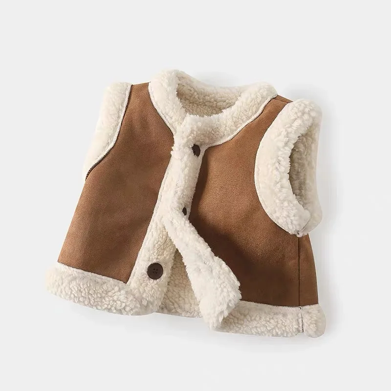 Autumn and winter new vest plush winter warm vest men\'s and women\'s baby casual simple outerwear fur plush vest M J 2 4  6 5