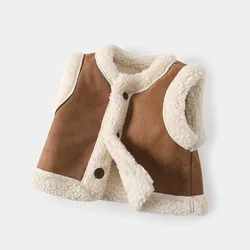 Autumn and winter new vest plush winter warm vest men's and women's baby casual simple outerwear fur plush vest M J 2 4  6 5