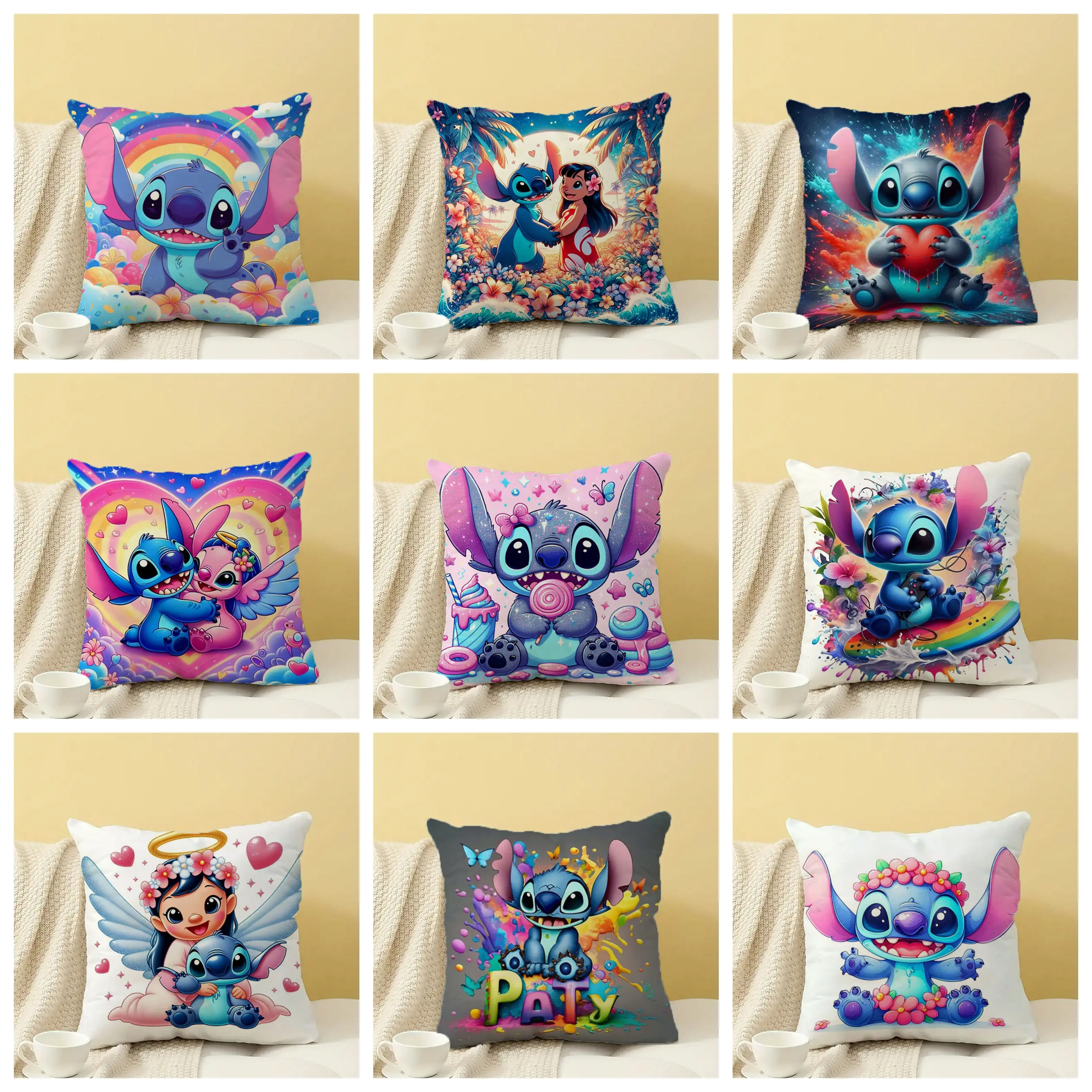 

Stitch cute pillowcase cartoon sofa decoration home single-sided printing short plush cute cushion cover