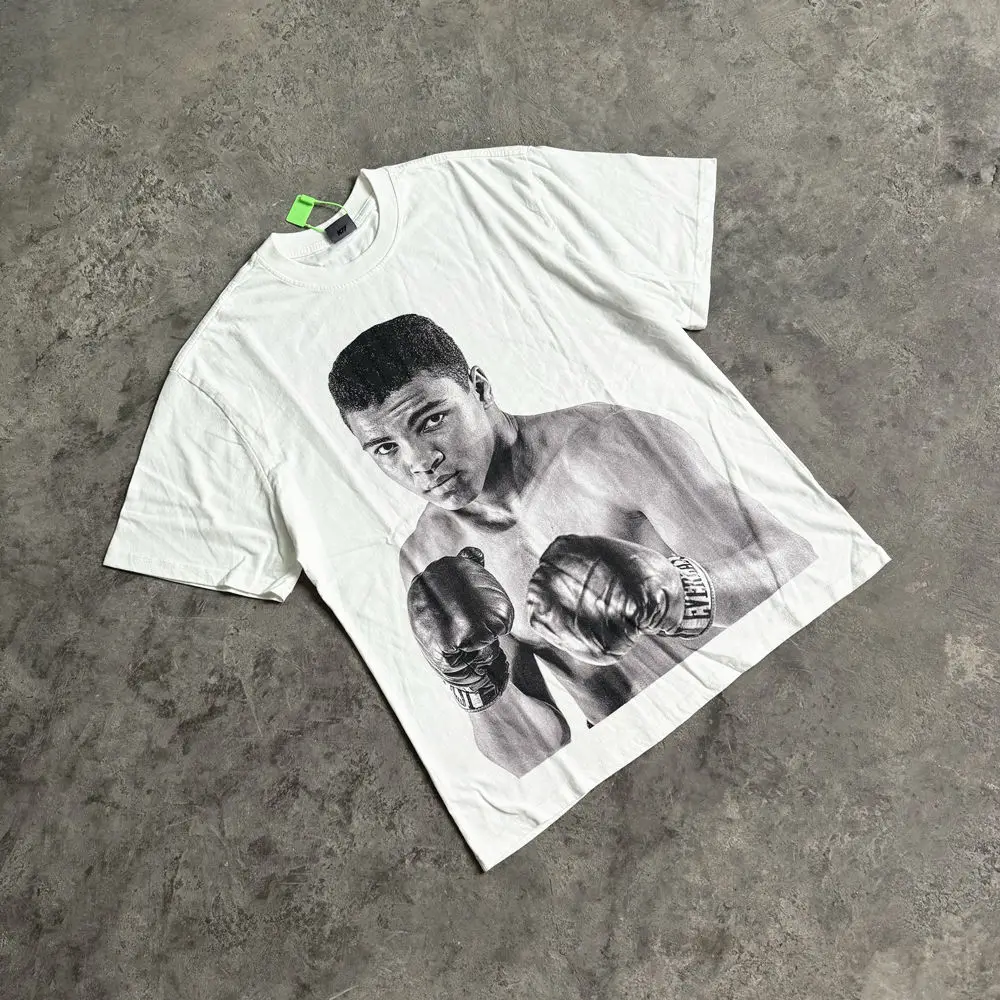 Film Amerika Kaus Lengan Pendek Jalanan Tinggi Gaya Hip-Hop Jalanan Karakter Cetak Katun Murni Pria dan Wanita Musim Panas Murni