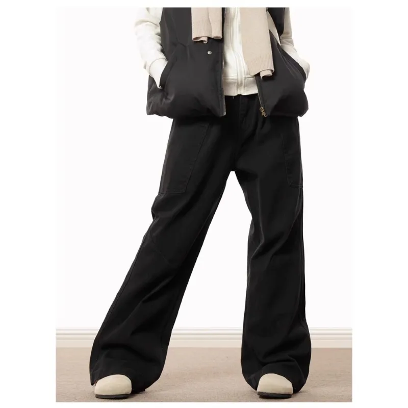 Women Multi Pocket Wide Leg Jeans High Waist Loose Straight Denim Trousers view 6