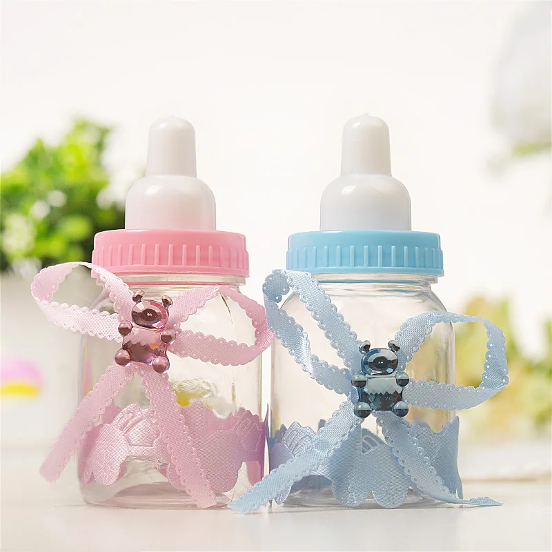 Candy Bottle for Baby Shower Fillable Mini Bottle Feeder Style Candy Gift Box Its A Boy Girl Infant Baptism Birthday Party Decor