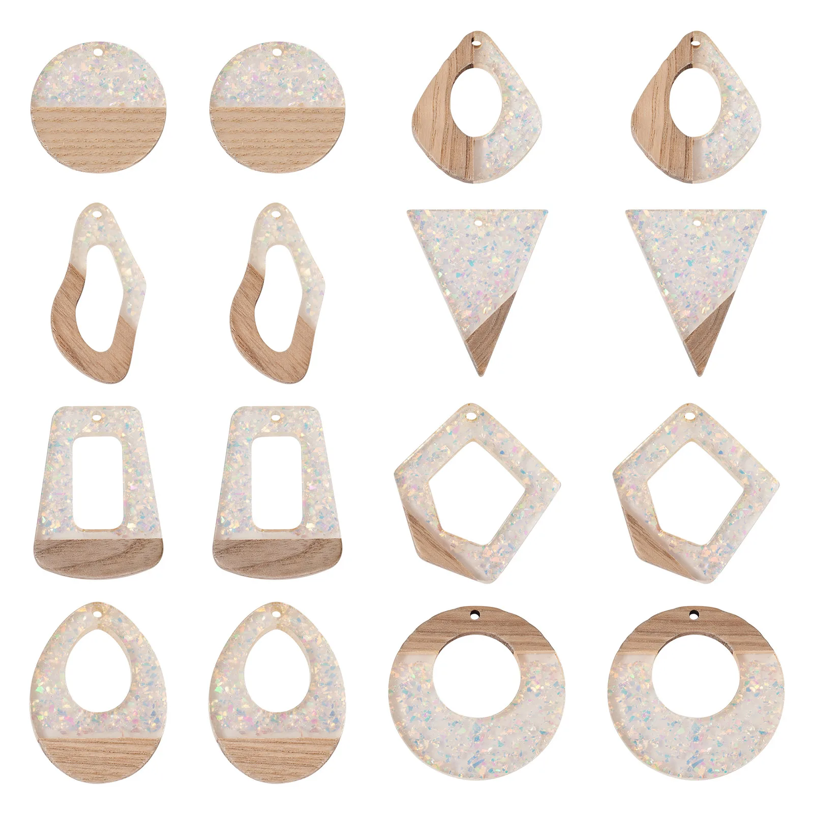 16Pcs Wooden Pendants Resin and Gold Foil Mixed Shape Clear for Making DIY Jewelry Necklace Earring Craft Accessories