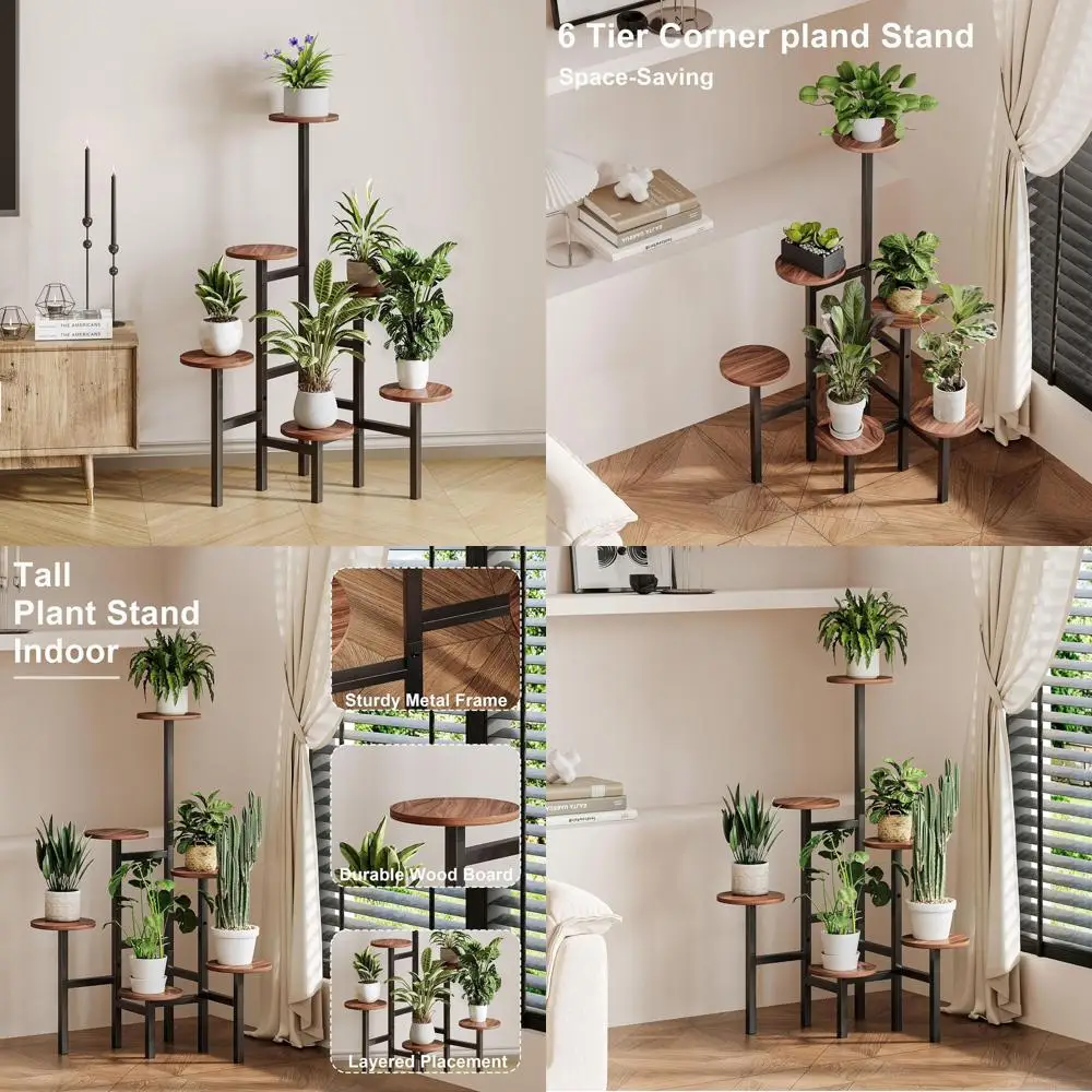 

6-Tier Metal Plant Stand for Indoor or Outdoor Use, Large Capacity for Multiple Plants, Ideal for Living Rooms, Balconies, and G