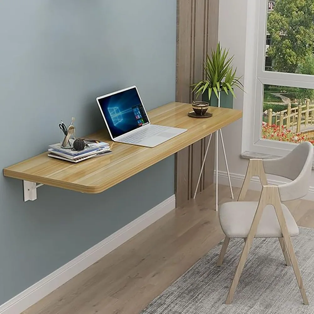 Drop Leaf Tables Fold Down Floating Desk, Wall Mounted Desk Folding Workbench, Solid Wood Mounted Floating Table, Wall Mounted