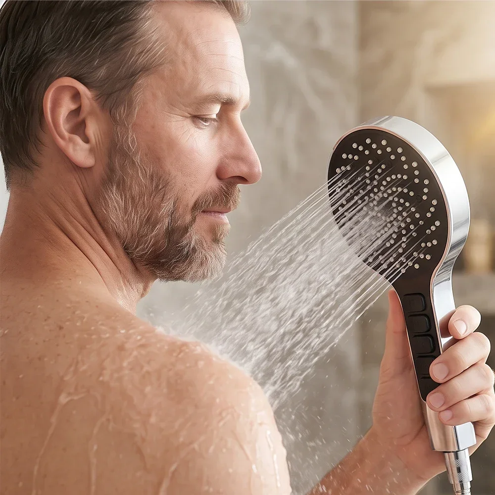 Pommeau de douche portatif avec tuyau flexible de 1,5 mètre, poignée ergonomique amovible, 5 modes de jet d'eau, pulvérisateur de douche portable, raccord de remplacement pour la rénovation de salles de bain et les espaces de douche intérieurs