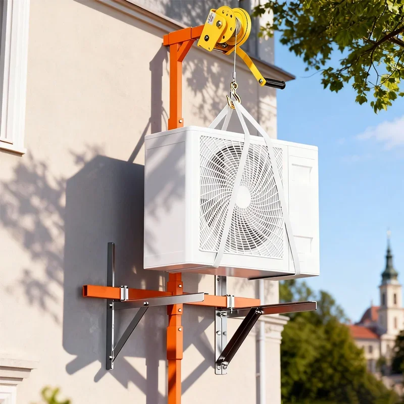 Professional Air Conditioner Lifting Tool with Manual Winch Hoist for AC Outdoor Unit Removal Heavy Duty Adjustable Bracket Lift