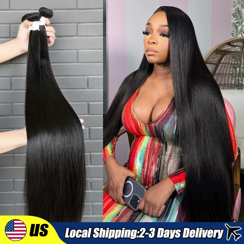 Bone Straight Bundles Human Hair Long 30 32 inch 100% Unprocessed Indian Virgin Raw 1/3/4 PC/S  Extensions Double Weft Tissage