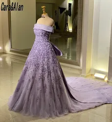 Modest A Line Lilac Evening Dresses With Floral Applique Formal Prom Gowns Arabic Dubai Wedding Guest Dress For Women Customized