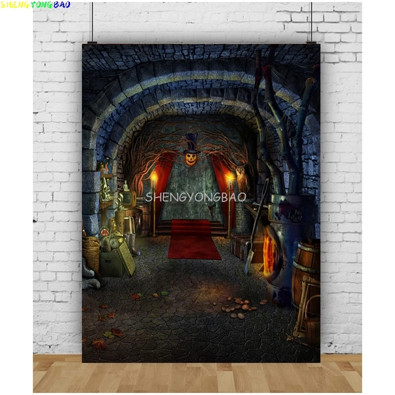 

Autumn Thanksgiving Day Photography Backdrops Fall Scary Pumpkin Barn Moon Halloween Day Party Castle Photo Background NG-02