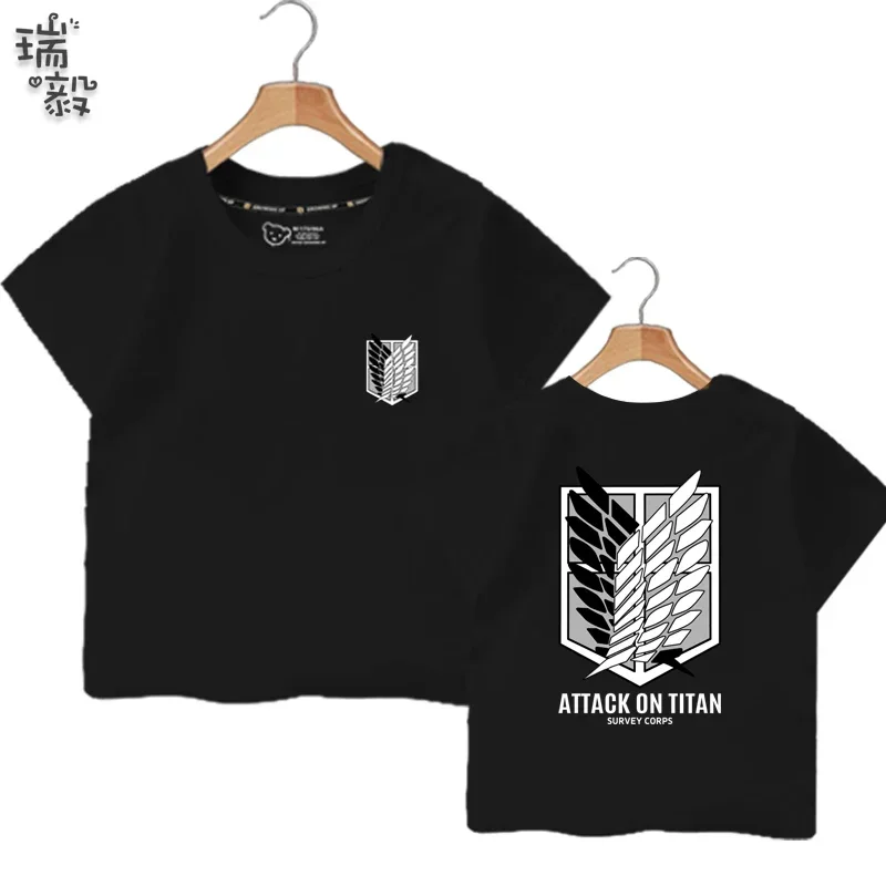 Attack on Titan Survey Corps Military Police Corps Freedom Wings Children's Short Sleeve 100% Cotton T-shirt Girls Boys Tops