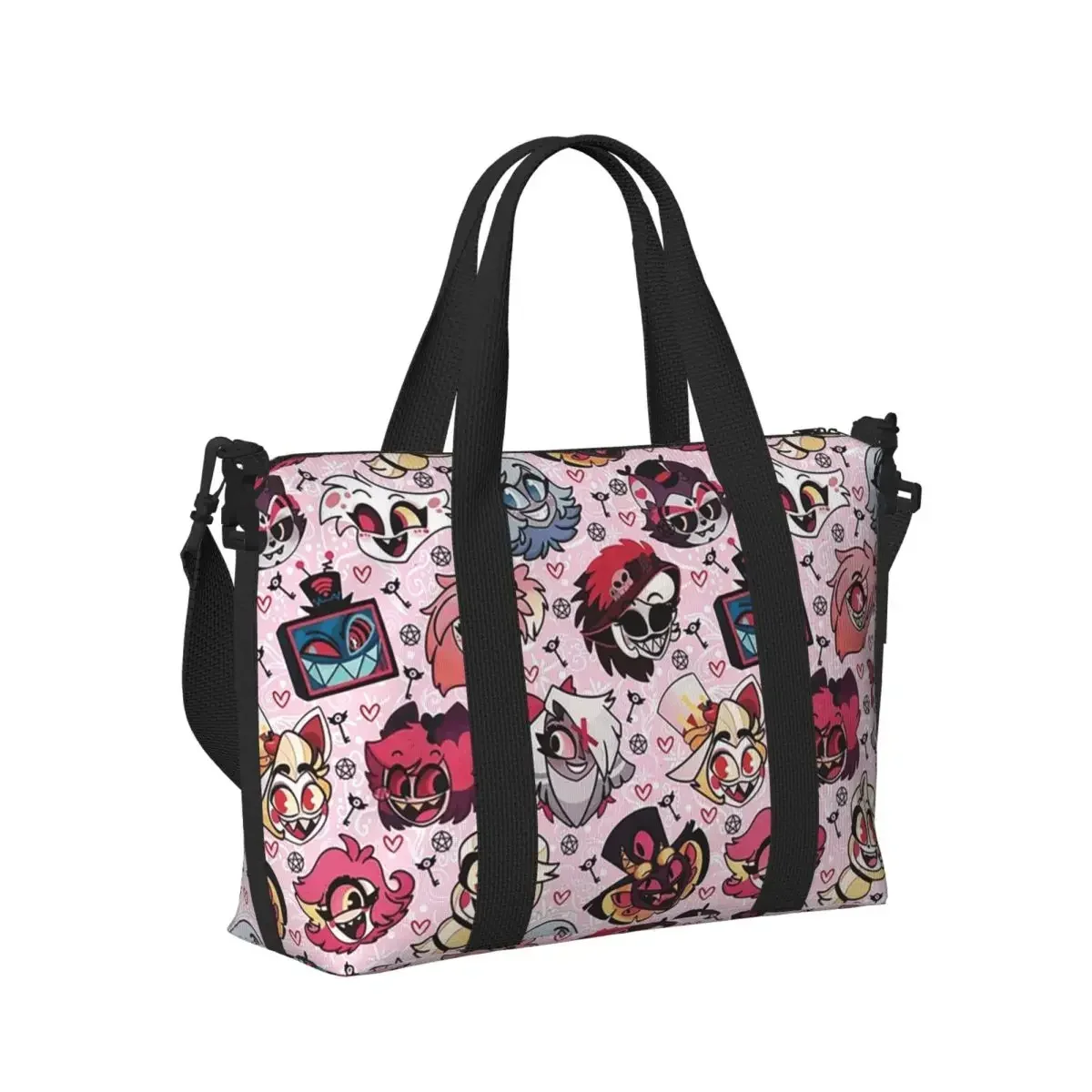 H-Hazbin-S Hotels Cute Chibi Style Beach Travel Bag Large Capacity Tote Bags for Gym Yoga Women Shopping Duffle Shoulder Bag