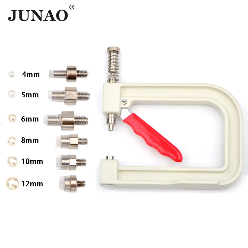 JUNAO 4 5 6 8 10 12mm White Pearl Setting Machine Hand Press Tools Round Beads Fixing Machine For DIY Crafts Accessories