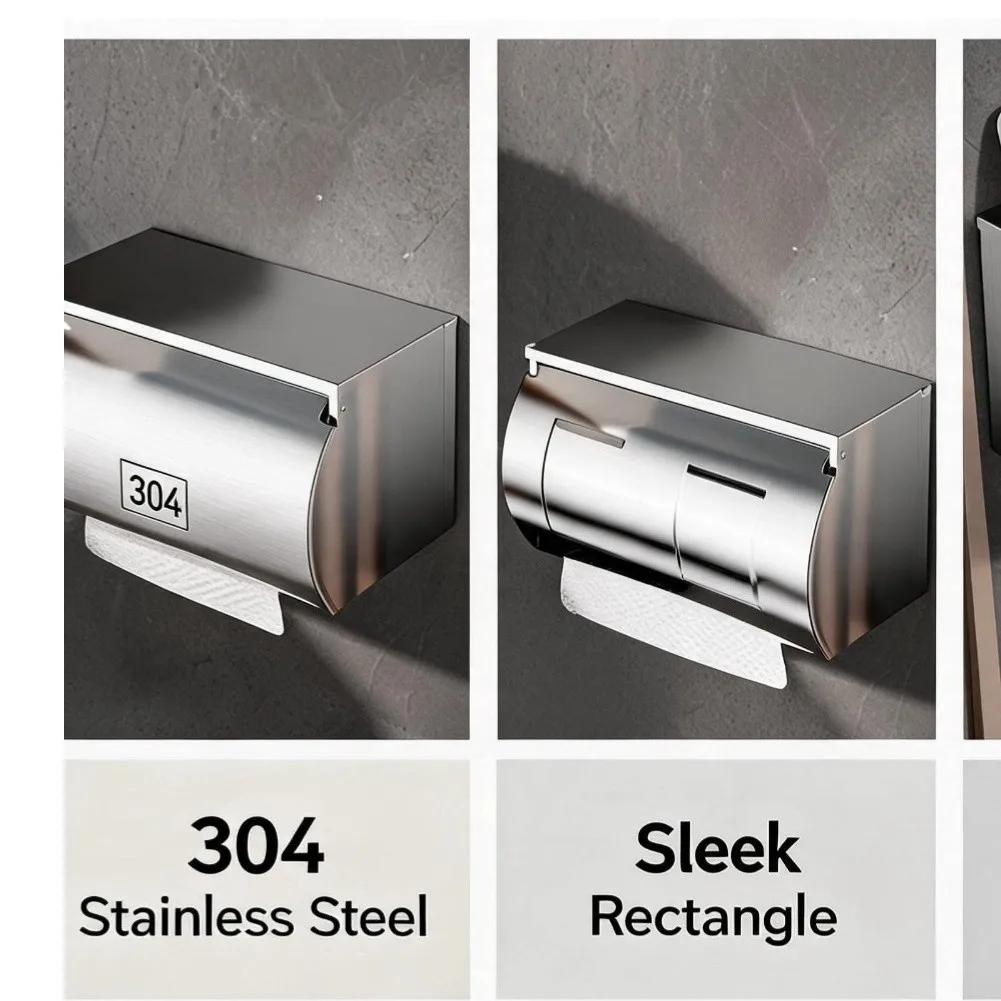 SUS304 Stainless Steel Toilet Paper Box with Top Shelf for Smartphones Keys Waterproof Enclosed Design 7.87x3.94x5.12 inches