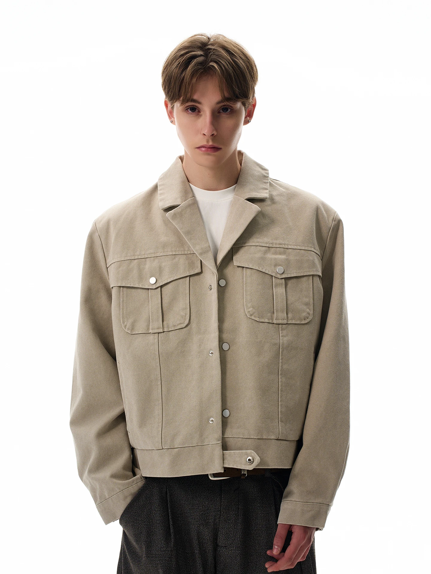 

American Sle Retro Money Wind Jaet ort Boxy Fit Workwear Coat Cool Haome Design Polyester Youth Faion Spring Autumn