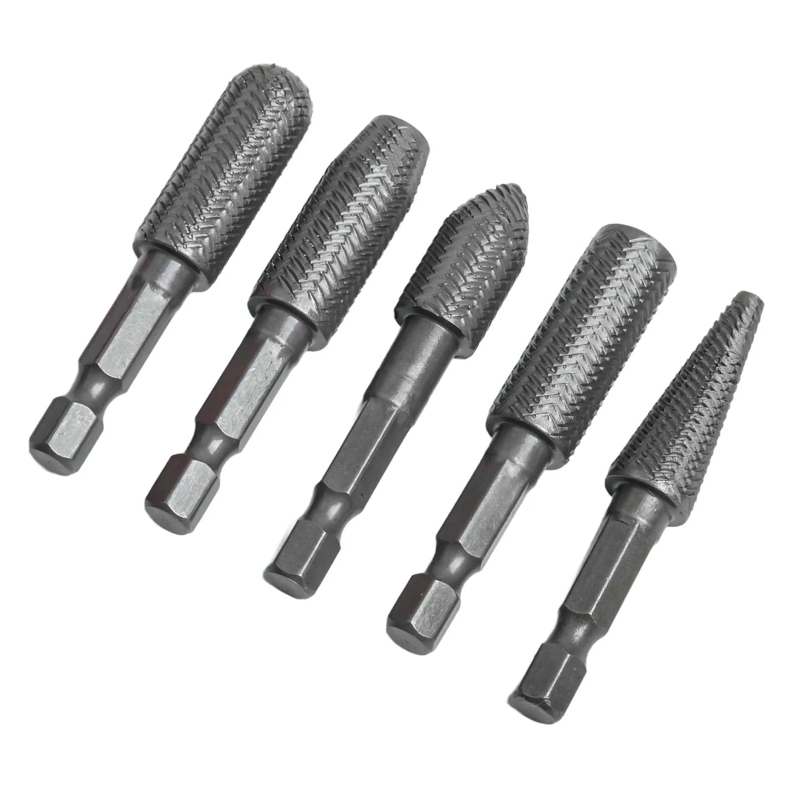 5pcs Hex Shank Rotary Steel File Drill Bits Burrs Grinding Grooved Sanding Engraving Power Tool Parts 1/4