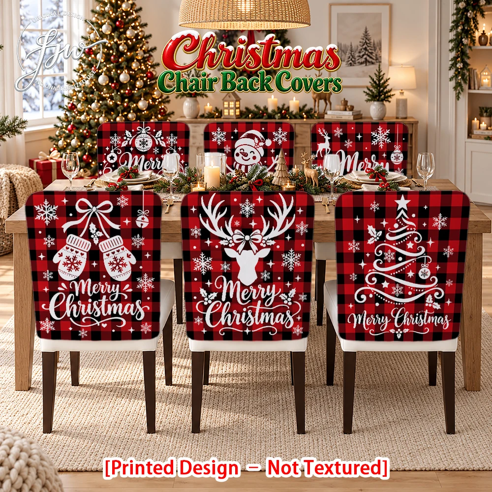 2/4/6pc Christmas Chair Back Covers Red Buffalo Plaid Xmas Decor Chair Slipcovers for Holiday Dining Room Party
