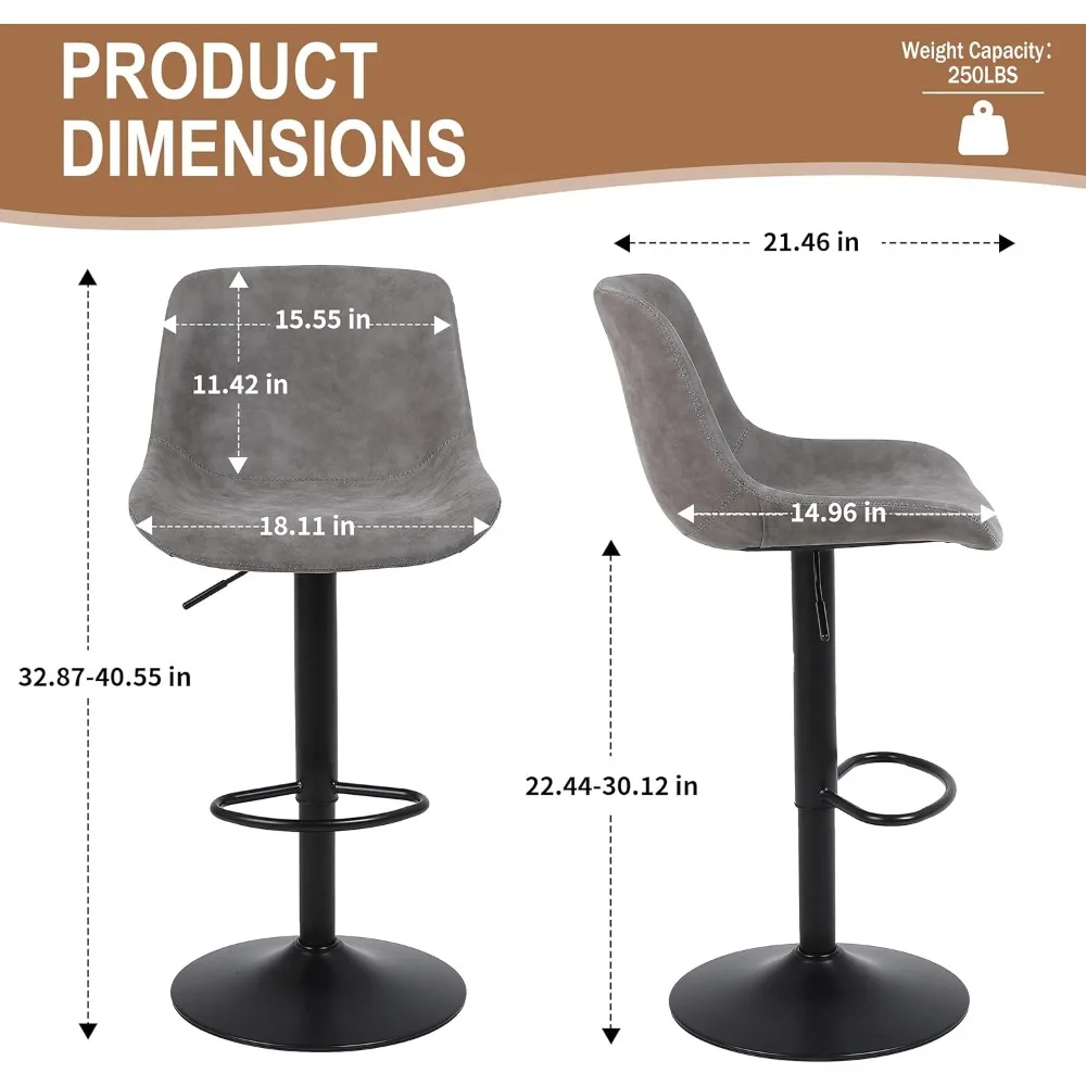 Verstelbare draaibare barkrukken met rugsteun, moderne stoelen op tegenhoogte, comfortabele armloze lederen keukeneilandzitplaatsen