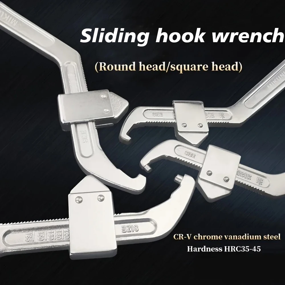 

Adjustable Crescent Hook Wrench CR-V Steel, Round & Square Heads, HRC35-43, Industrial-Grade for Car repair & Professional Use