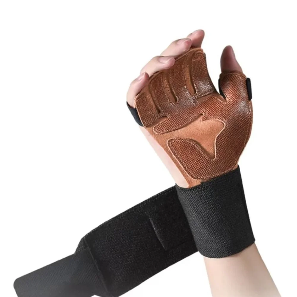 

1 Pair Cowhide Weight Lifting Gloves Four-finger Breathable Ventilated Gym Wristband Training Deadlift Fitness Workout Gloves